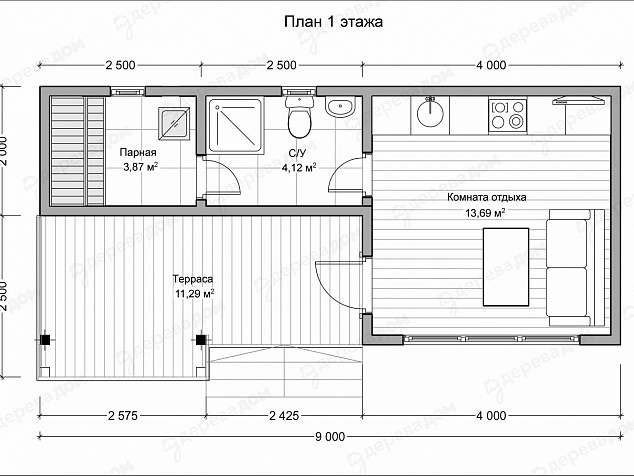 Каркасная баня 9х4,5 «Урал»