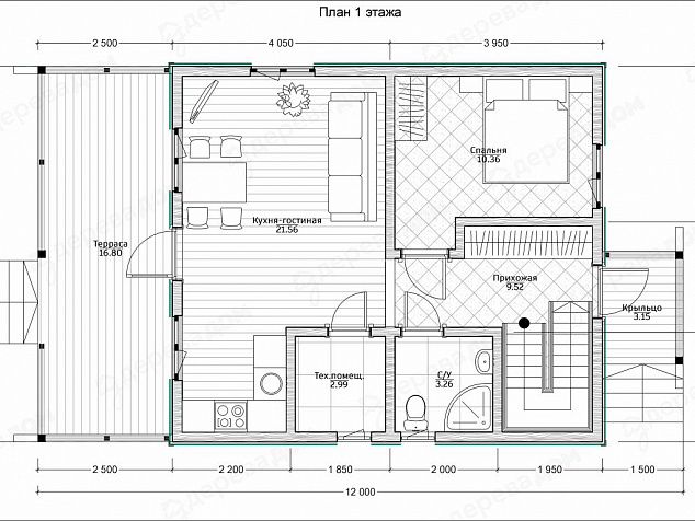 Каркасный дом 12х7 «Байкал 22»